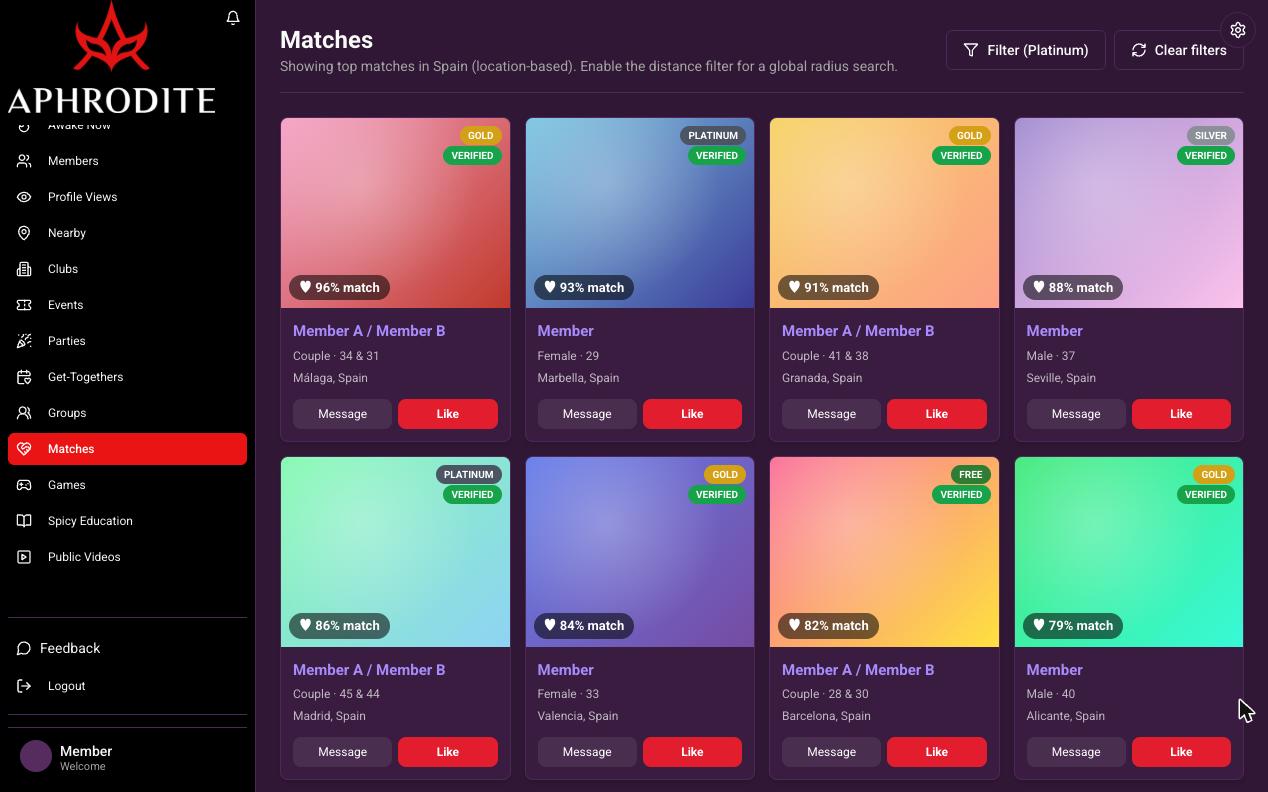 Matches — scored against what you both say you are looking for.
